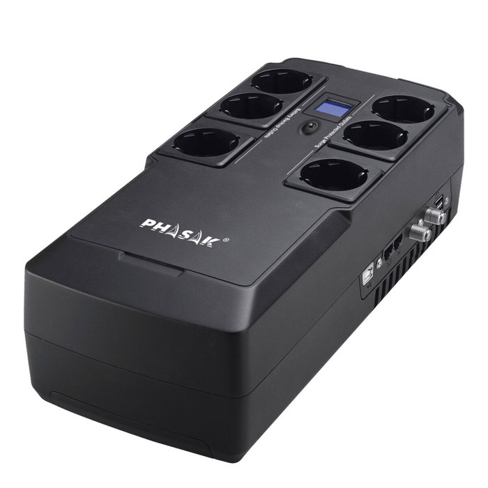 Phasak Kryptos 800VA SAI Interactivo con 6 Tomas y USB de Carga