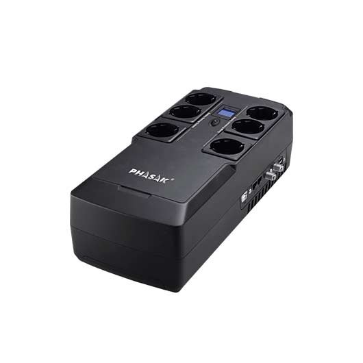 Phasak Kryptos 800VA SAI Interactivo con 6 Tomas y USB de Carga