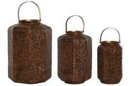 DKD Home Decor Set de 3 Portavelas de Metal con Acabado Envejecido