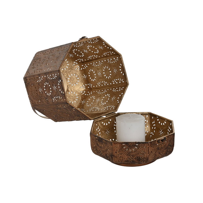 DKD Home Decor Set de 3 Portavelas de Metal con Acabado Envejecido