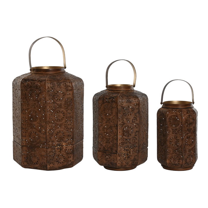 DKD Home Decor Set de 3 Portavelas de Metal con Acabado Envejecido