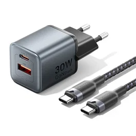 Vention Cargador de Pared GaN 30W con Cable USB-C de 1m, Gris, TZ-FEWH0-EU