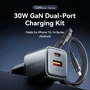 Vention Cargador de Pared GaN 30 W con Cable USB-C de 1 m, USB-C y USB-A, Gris