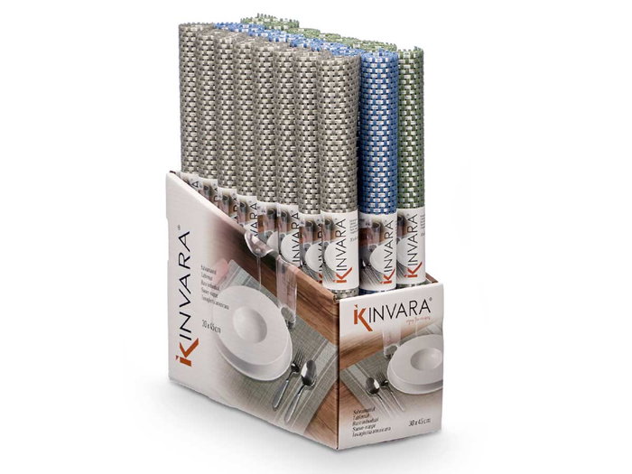 Kinvara Salvamantel 30x45 cm Trenzado PVC y Poliéster, Colores Surtidos Azul, Gris, Verde (Set de 48) Kinvara Salvamantel 30x45 cm Trenzado PVC y Poliéster, Colores Surtidos Azul, Gris, Verde (Set de 48)