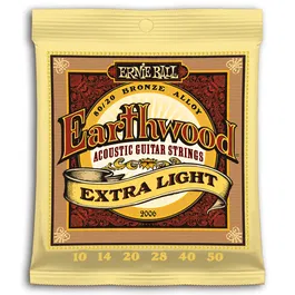 ERNIEBALL Juego Acústica Earthwood 80/20 Bronze Extra Light 10-50 Cuerdas para Guitarra