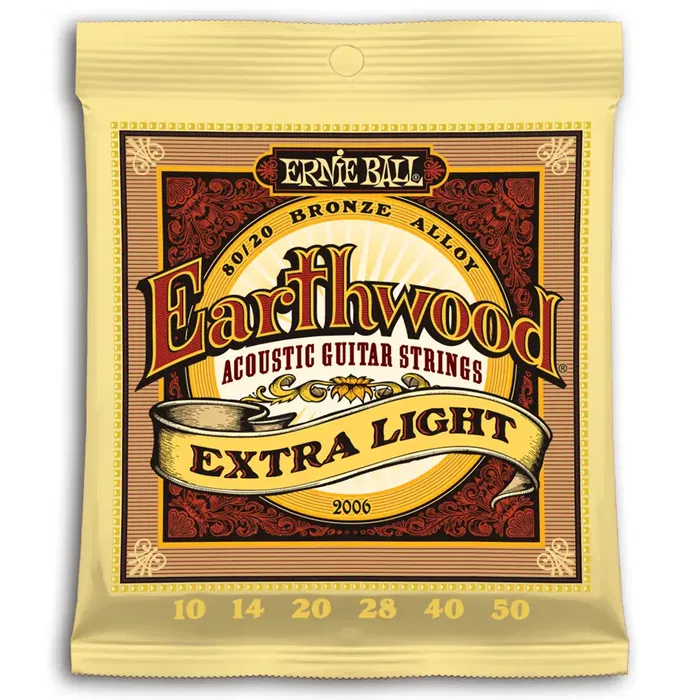 ERNIEBALL Juego Acústica Earthwood 80/20 Bronze Extra Light 10-50 Cuerdas para Guitarra