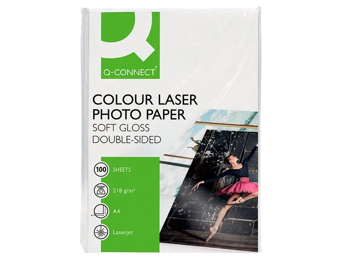 Q-connect Papel Fotográfico Glossy DIN A4 218 gr 100 Hojas para Láser