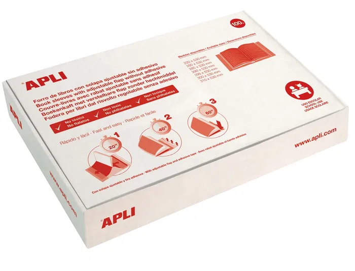 Apli Forralibro PVC con Solapa Ajustable Adhesivo Transparente 285x530 mm Caja 100 uds
