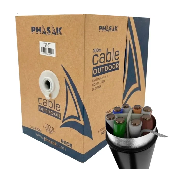 Phasak Bobina Cable de Red FTP Sólido Cat 6 CCA para Exteriores, 100 metros