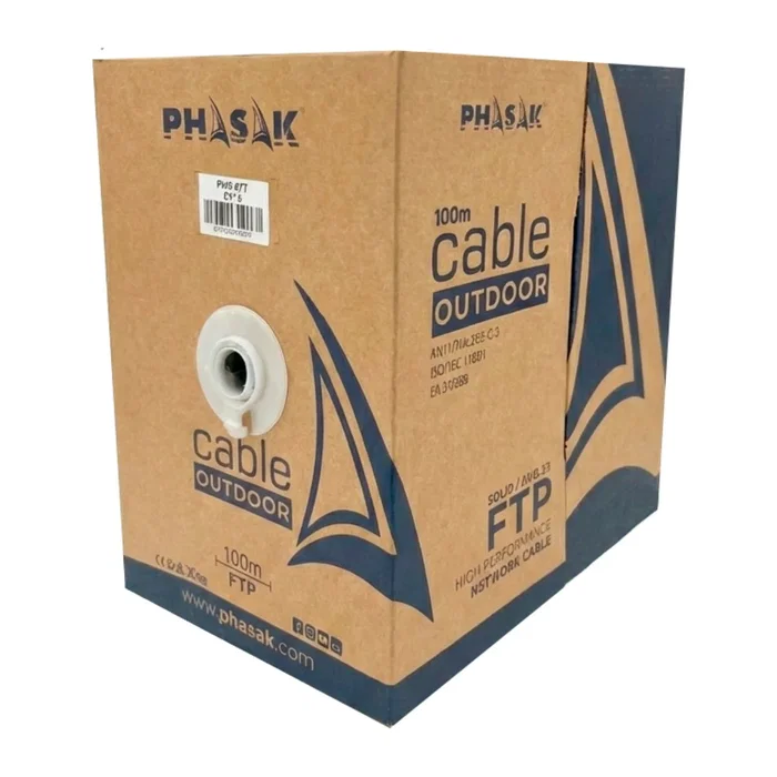Phasak Bobina Cable de Red FTP Sólido Cat 6 CCA para Exteriores, 100 metros