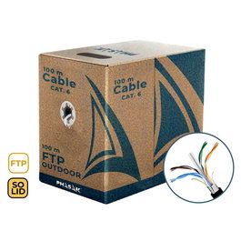 Phasak Bobina Cable de Red FTP Sólido Cat 6 CCA para Exteriores, 100 metros