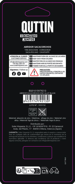 Inde Abridor Sacacorchos de Aleación de Zinc en Color Negro, Dimensiones: 21.4 cm Largo x 8.5 cm Ancho x 3.3 cm Alto (18 Unidades) Inde Abridor Sacacorchos de Aleación de Zinc en Color Negro, Dimensiones: 21.4 cm Largo x 8.5 cm Ancho x 3.3 cm Alto (18 Unidades)