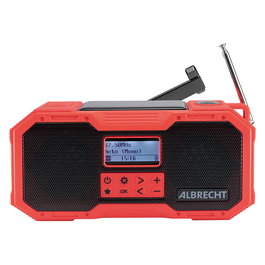 Albrecht DR 112 Radio Digital DAB+/UKW con Manivela, USB-C, Resistente al Agua IPX5, FM, Autonomía 10h, Negro/Rojo