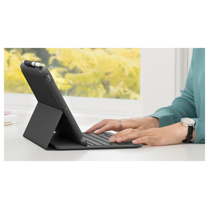 Logitech Slim Folio Teclado Bluetooth y Funda Protectora para iPad 7.ª/8.ª Generación QWERTZ Gris