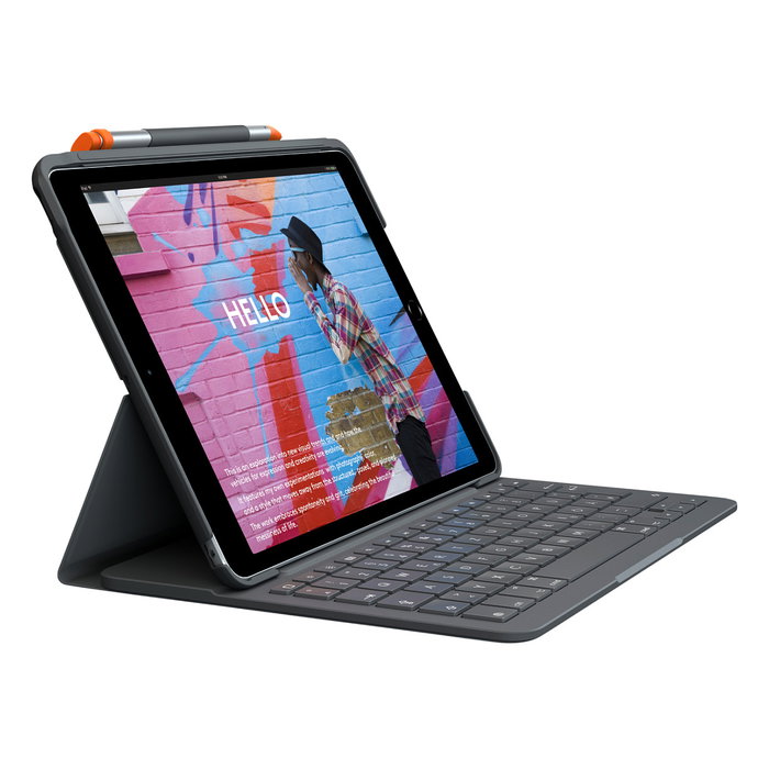 Logitech Slim Folio Teclado Bluetooth y Funda Protectora para iPad 7.ª/8.ª Generación QWERTZ Gris