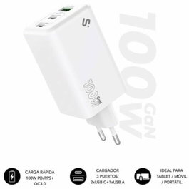 Subblim Cargador GaN 100W SUBCHG-6G1003 con 2x USB-C y 1x USB-A Blanco