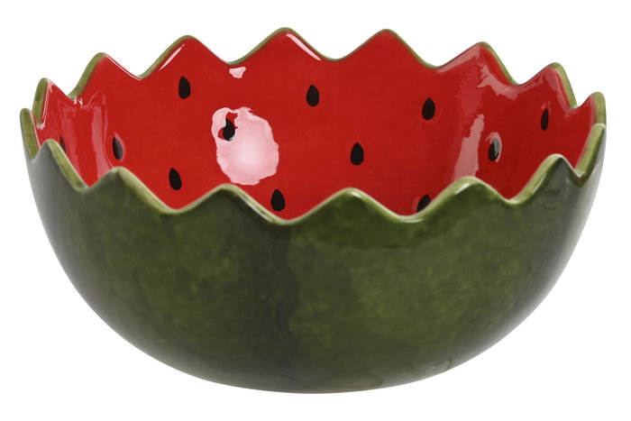 DKD Home Decor Fruits 24 Bol Gres Moderno Mediterraneo Verde Rojo 15x15x6.5 cm (4 Unidades)