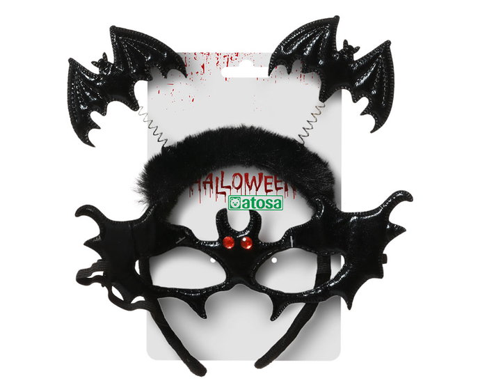 Atosa Set de Antenas y Máscara Negra de Murciélago para Halloween