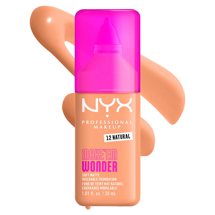 Nyx Professional Make Up Soft Matte Foundation #12-Natural Base de Maquillaje Mate 24h con Vitamina C y Ácido Hialurónico 30 ml