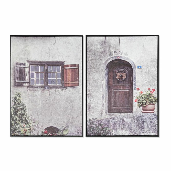 DKD Home Decor Cuadro Lienzo Puerta Surtido de 2 Unidades en Gris y Beige