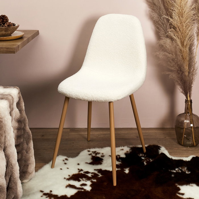Home Deco Factory Silla Freya Tapizado Rizo Colección Natural, Madera y Hierro, Asiento Poliéster 47cm, 50x44x86 cm, Soporta 110 kg