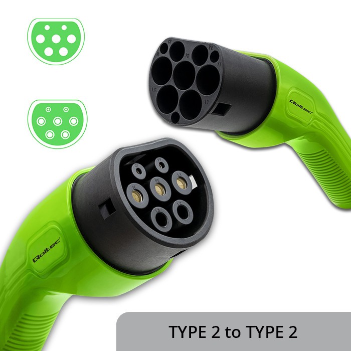 Qoltec Cable de carga EV Tipo 2, 5m, 7kW, 32A