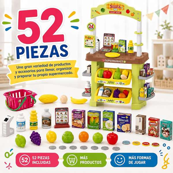 Jugatoys Mini Supermarket con cesta, peso y accesorios