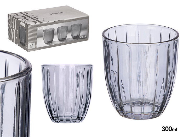 Vivalto Vaso Agua Rayas 300 ml Gris Humo 8.5x9.5x8.5 cm (Set de 24) Vivalto Vaso Agua Rayas 300 ml Gris Humo 8.5x9.5x8.5 cm (Set de 24)