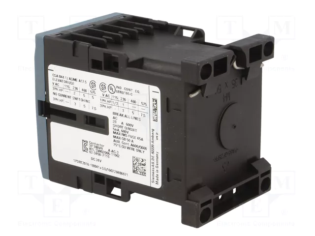 Siemens 3RT20161BB41 Schütz AC-3 4kW/400V 1S 24VDC 3p S00