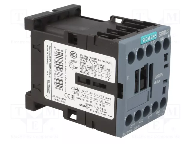 Siemens 3RT20161BB41 Schütz AC-3 4kW/400V 1S 24VDC 3p S00
