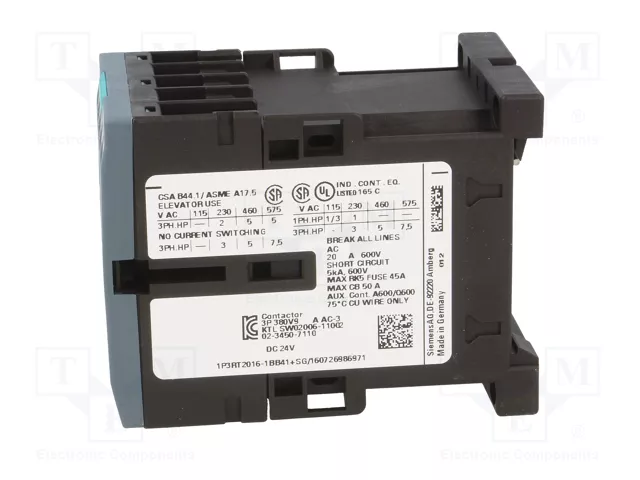 Siemens 3RT20161BB41 Schütz AC-3 4kW/400V 1S 24VDC 3p S00