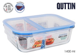Quttin Recipiente Rectangular con 2 Compartimentos, 1.4 L (6 Unidades)