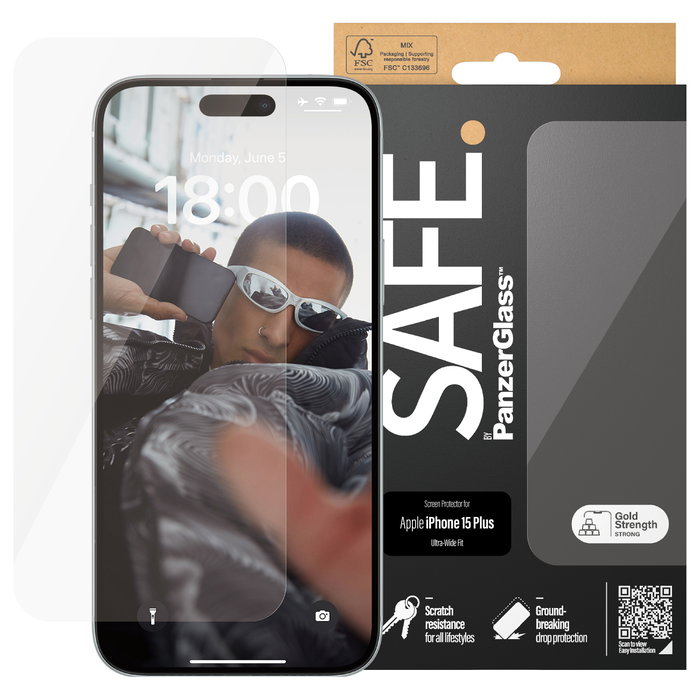 PanzerGlass SAFE. Protector de pantalla para iPhone 15 Plus Ultra-Wide Fit