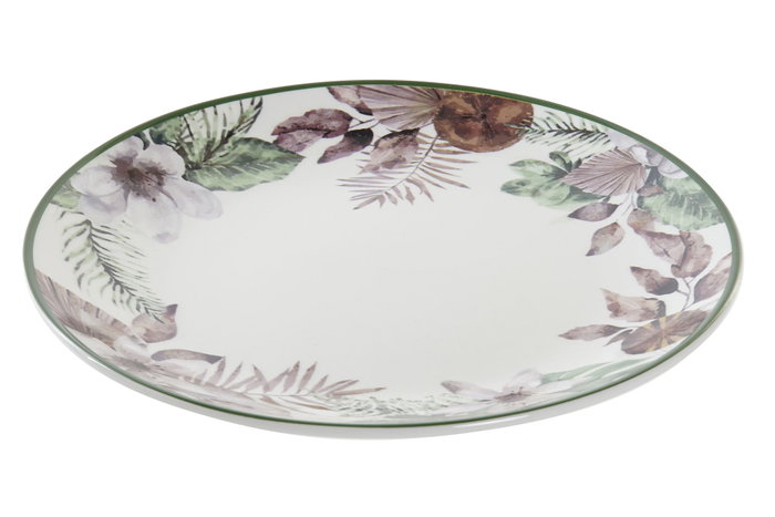 DKD Home Decor Plato de Porcelana Tropical Esmaltado Verde, Marrón y Blanco, 19x19x2 cm