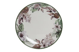DKD Home Decor Plato de Porcelana Tropical Esmaltado Verde, Marrón y Blanco, 19x19x2 cm