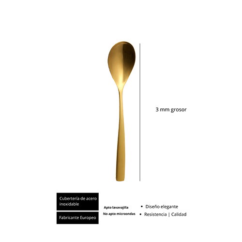 Summa Satin Oro Cuchara Postre de Acero Inoxidable, 185 mm (Set de 12)