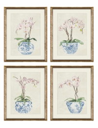 DKD Home Decor Cuadro Abeto Cristal Oriental Surtido de 4 Unidades, 35x2,5x45 cm, Azul y Blanco