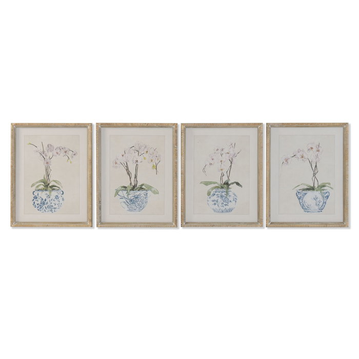 DKD Home Decor Cuadro Abeto Cristal Oriental Surtido de 4 Unidades, 35x2,5x45 cm, Azul y Blanco