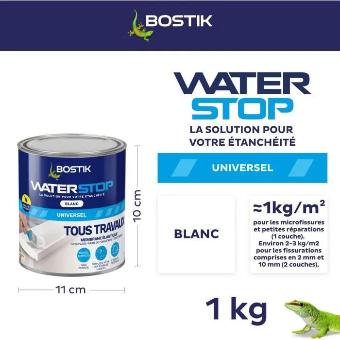 Bostik Membrana Impermeabilizante Waterstop para Reparación de Fugas Bote 1 kg Blanco