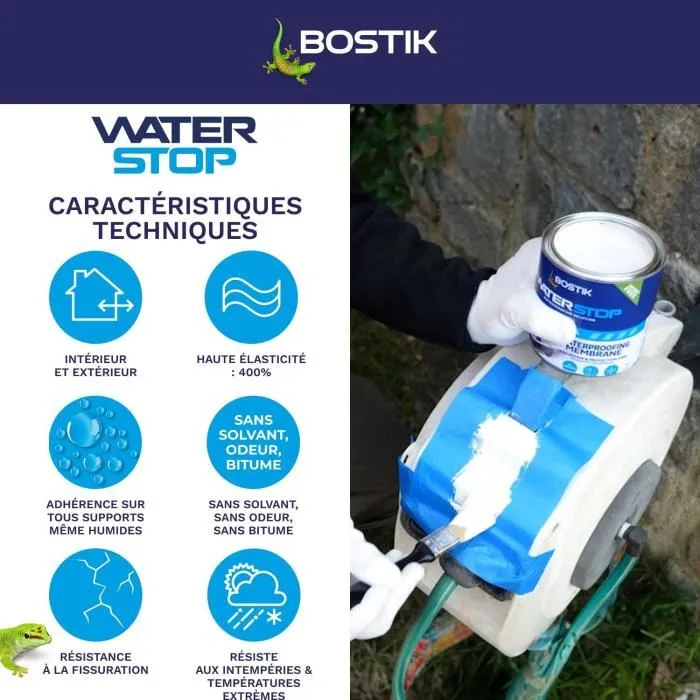 Bostik Membrana Impermeabilizante Waterstop para Reparación de Fugas Bote 1 kg Blanco