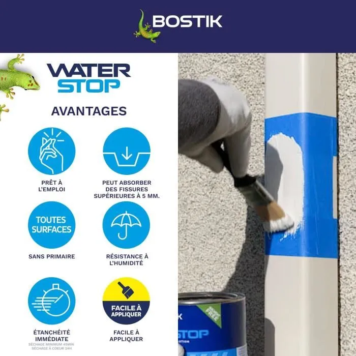 Bostik Membrana Impermeabilizante Waterstop para Reparación de Fugas Bote 1 kg Blanco