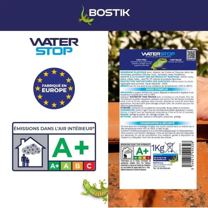 Bostik Membrana Impermeabilizante Waterstop para Reparación de Fugas Bote 1 kg Blanco