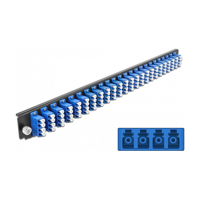 DeLOCK Panel frontal de caja de empalme 24 puertos LC Quad azul de 19″