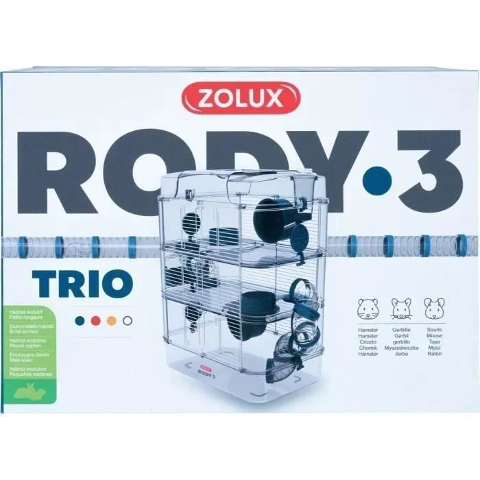Zolux Rody3 Trio Jaula para hámsters, ratones y jerbos L 41 x P 27 x H 53 cm Azul ZOL3336022060256 Zolux Rody3 Trio Jaula para hámsters, ratones y jerbos L 41 x P 27 x H 53 cm Azul ZOL3336022060256