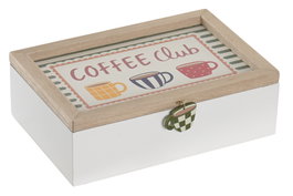 DKD Home Decor Caja de Infusiones Multicolor MDF Coffee Club 24x16x7,5 cm