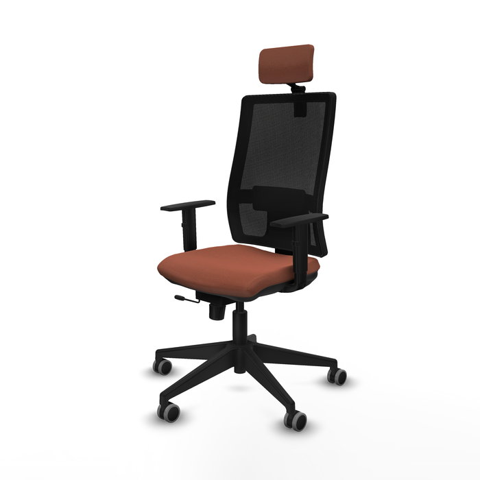 Silla de oficina Horna con mecanismo Sincro/Traslack tapizada con Tela color Marrón y malla color Negro. Equipada con lumbar 1D, Brazos 1D, Cabecero 2D y Ruedas 65 mm parqué Silla de oficina Horna con mecanismo Sincro/Traslack tapizada con Tela color Marrón y malla color Negro. Equipada con lumbar 1D, Brazos 1D, Cabecero 2D y Ruedas 65 mm parqué