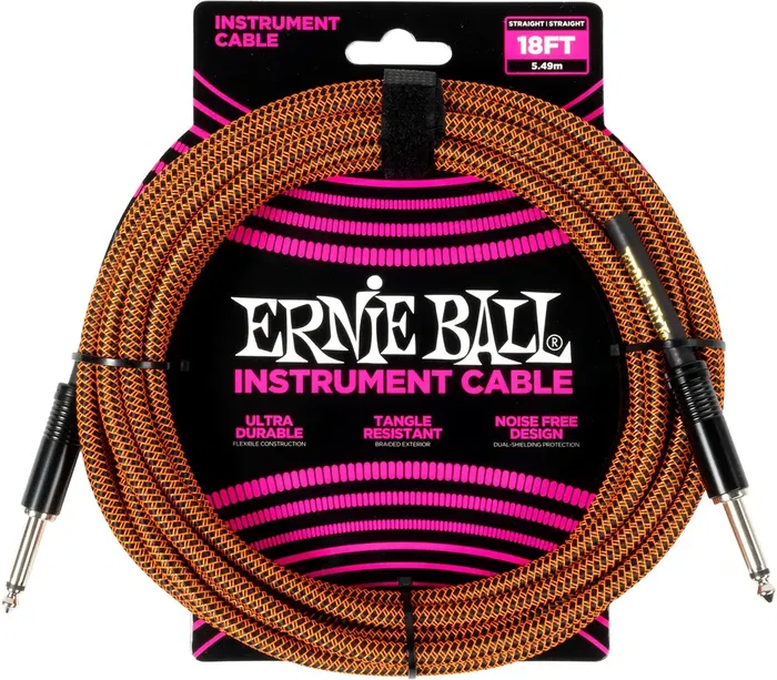 Ernieball Cable para Instrumento SS Trenzado Jack-Jack 5.5M Naranja/Negro Ernieball Cable para Instrumento SS Trenzado Jack-Jack 5.5M Naranja/Negro