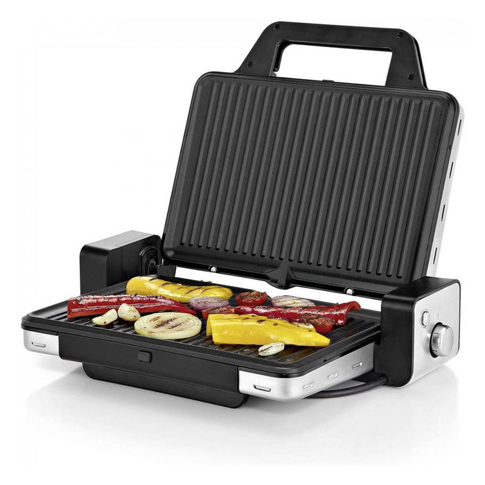 WMF Lono 0415110011 Grill de Contacto 2 en 1 Negro, 2100 W, 1300 cm2, Plancha Antiadherente, Placas de Aluminio, Acero Inoxidable