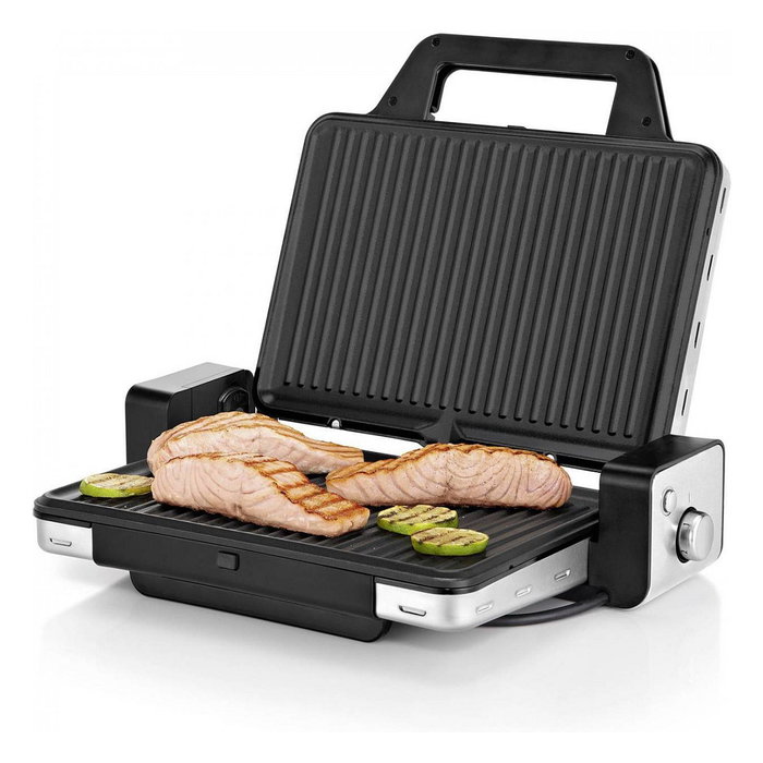 WMF Lono 0415110011 Grill de Contacto 2 en 1 Negro, 2100 W, 1300 cm2, Plancha Antiadherente, Placas de Aluminio, Acero Inoxidable
