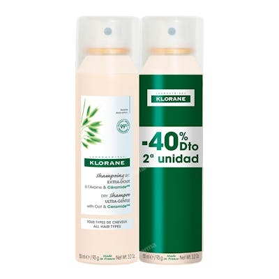 Klorane Champú Seco Leche de Avena Extrasuave Refrescante y Voluminizador Lote 2x150ml
